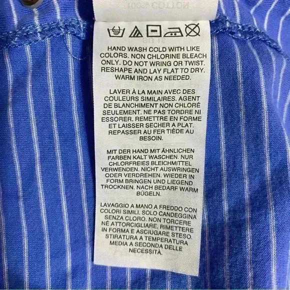 J. Crew Women’s Medium Blue Striped 100% Cotton Short Sleeve Lace Up Tee - Picture 7 of 7